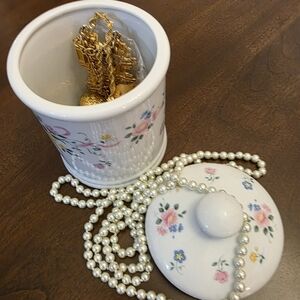Floral Ceramic Trinket Box with Lid All Jewelry Included